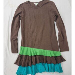 KC Parker Girl's Brown Long Sleeve Dress Size 14 Green Blue Brown Ruffle